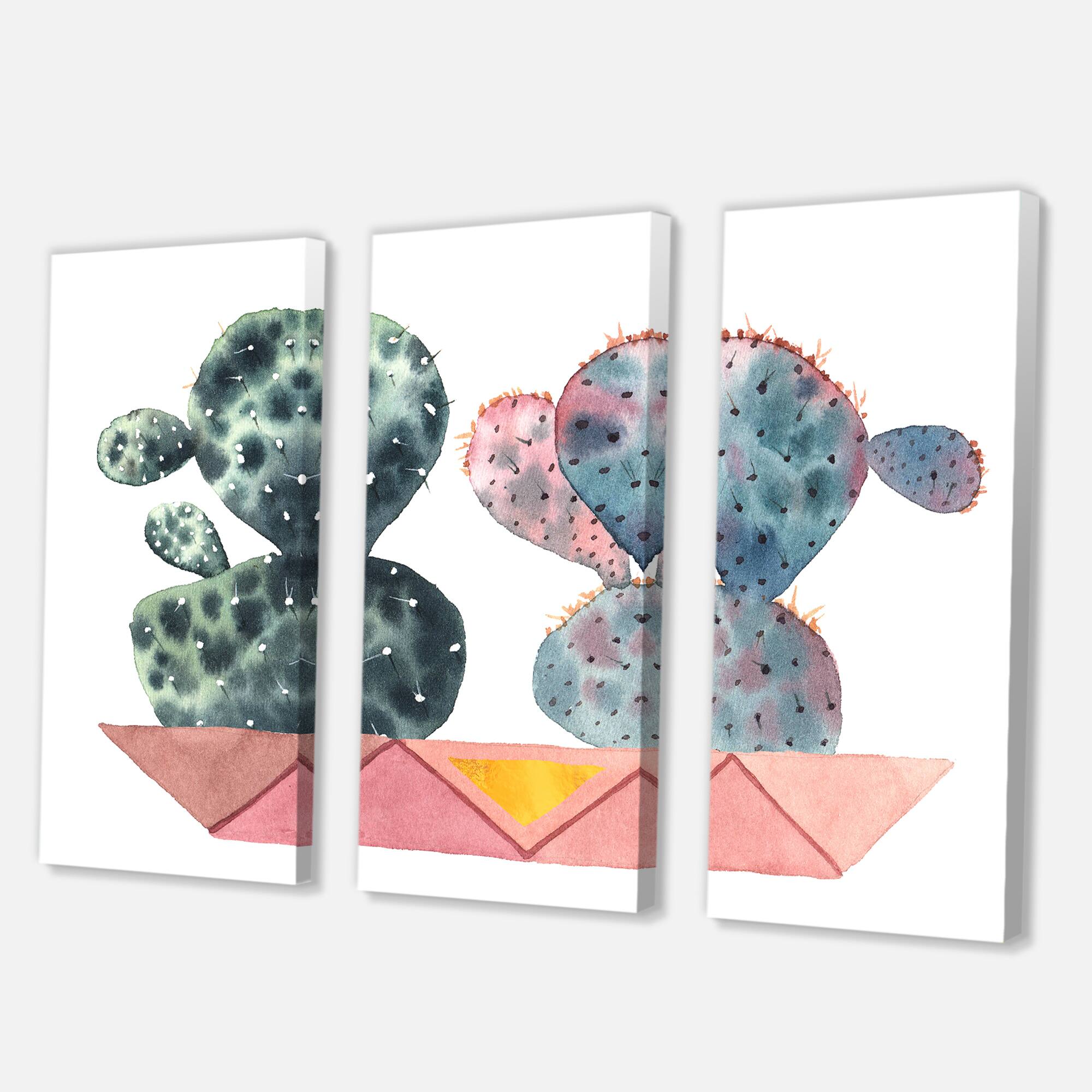 Designart - Cactus Duo In Pink Geometric Pots